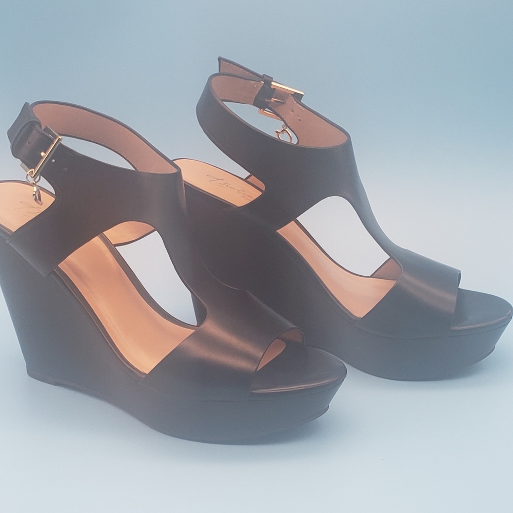 Thalia black wedge heel sandals